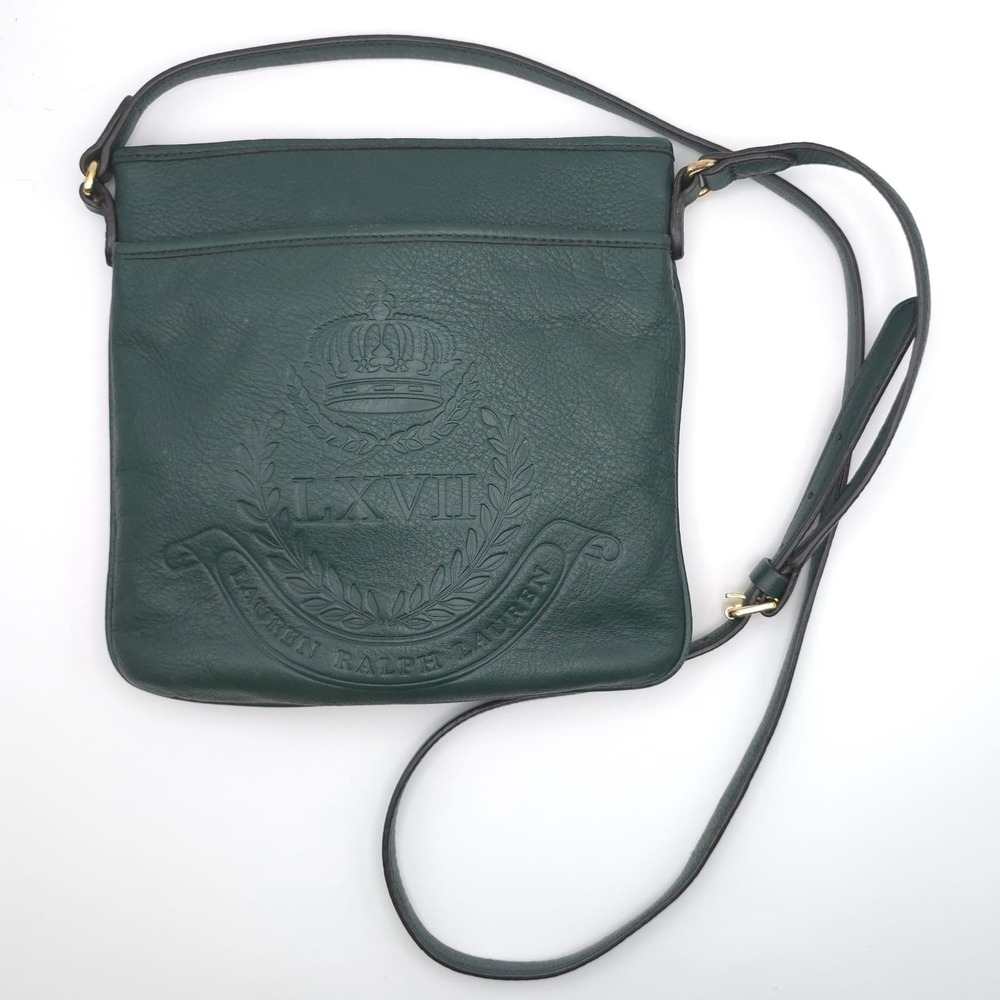 LAUREN RALPH LAUREN Crossbody Bag Purse Green Leather Embossed LXVII RARE Vintag